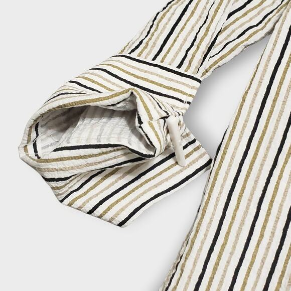 Ali Miles Size Medium Tan Black Stripe Button Front Tunic Top Lagenlook Artsy - Picture 13 of 13